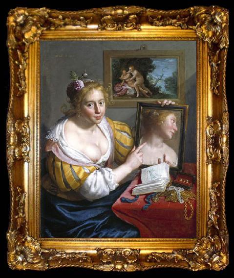 framed  Paulus Moreelse Girl with a Mirror, ta009-2